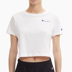 White Champion Cropped Tee